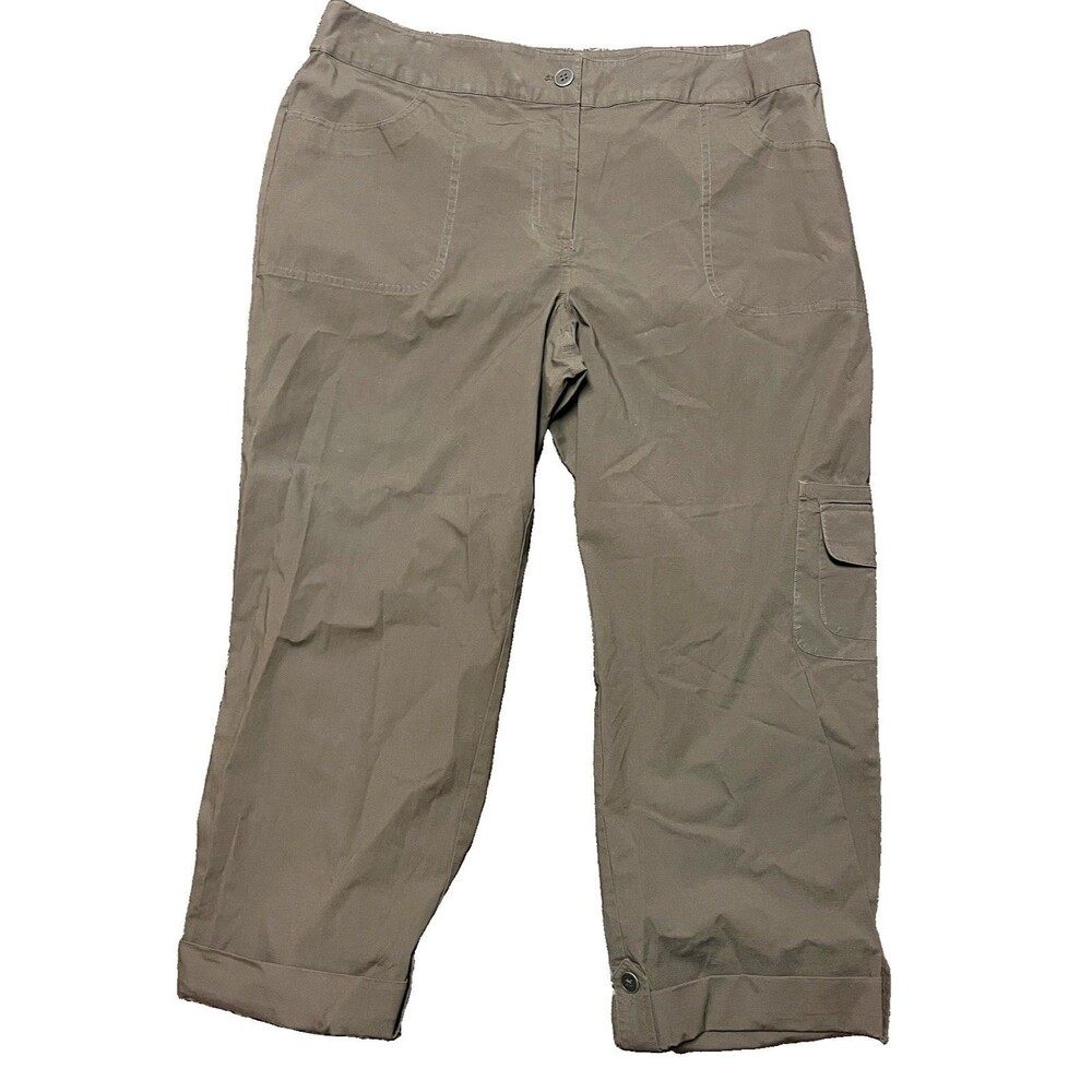 Additions by Chicos Cargo Pants Size 3 Womens XL Olive Green Cotton Utility Crop